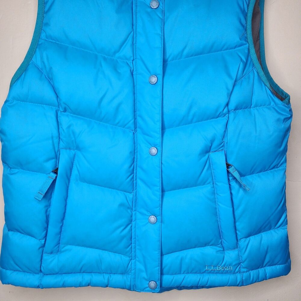 LL Bean Goose Down Puffer Vest Blue Womens Medium Athletic Gorpcore Zip Snap - Picture 7 of 16